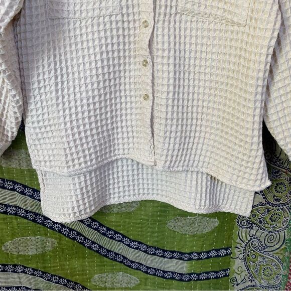 BDG Cream Stanley Waffle Knit Button-Down Shirt Size Extra Small - Picture 7 of 16